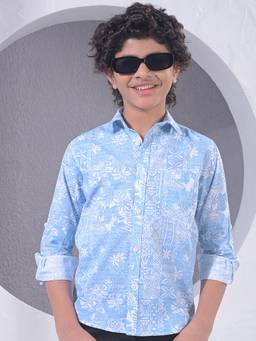 CRIMSOUNE CLUB - Boy's Blue Floral Print Shirt