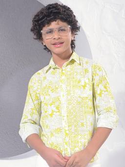 CRIMSOUNE CLUB - Boy's Green Floral Print Shirt