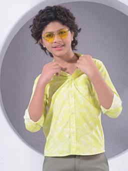 CRIMSOUNE CLUB - Boy's Green Floral Print Shirt
