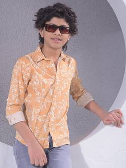 CRIMSOUNE CLUB - Boy's Orange Floral Print Shirt
