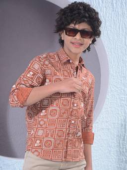 CRIMSOUNE CLUB - Boy's Brown Motif Print Shirt