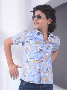 CRIMSOUNE CLUB - Boy's Blue Floral Print 100% Cotton Shirt