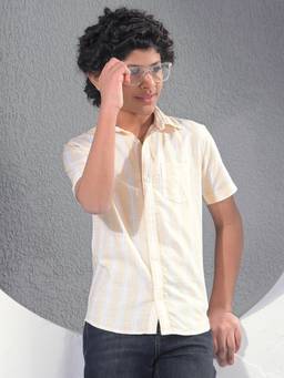 CRIMSOUNE CLUB - Boy's Yellow Vertical Stripes 100% Cotton Shirt