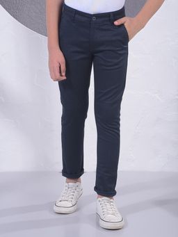 CRIMSOUNE CLUB - Boy's Navy Blue Textured Trousers