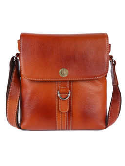 HiLEDER - Leather Messenger 7" Sling Cross Body D-Loop Handbag Men Women Orange