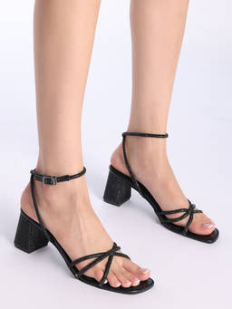 RSVP by Nykaa Fashion - Black Square Toe Embellished Block Heel Sandals for Women
