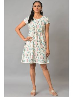 Aurelia - Off White A-line Printed Summer Dress