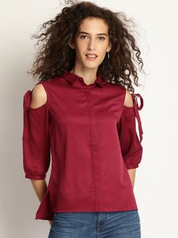 Marie Claire - Women Women Maroon Regular Fit Solid Casual Shirt