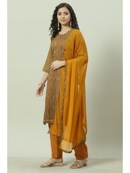 Biba - Mustard Rayon Unstitched Suit (Set of 3)