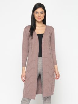 Gipsy - Khaki Self Design Acrylic Long Cardigan