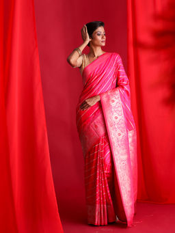 Beatitude - Pink Banarasi Saree with Unstitched Blouse