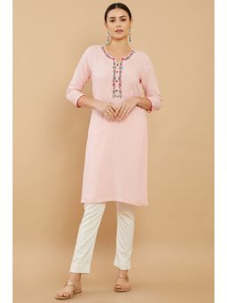 Soch - Women Pink Rayon Embroidery Kurta