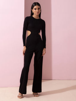 RSVP by Nykaa Fashion - Black Solid Round Neck Jumpsuit