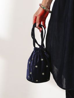 Swtantra - Blue Velvet Sequin Potli Bag