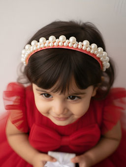 Choko - Kids Queens Glory Statement Pearl Hairband-Red