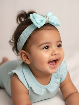 Choko - Kids Adjustable Lace Bow Hairband with Pearls and Silver Crystals-Baby Blue