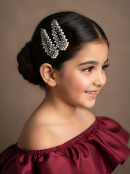 Choko - Kids Pair Of Silver Gravel Gem Hair Clips-Handmade