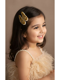 Choko - Kids Pair Of Gold Gravel Gem Hair Clips-Handmade