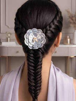 Choko - Kids Silver-Toned Grey Embellished Alligator Hair Clip