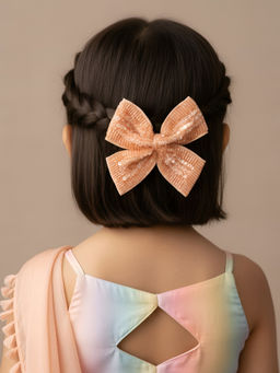 Choko - Kids Peach-Coloured Gold-Toned Beaded Tic Tac Hair Clip