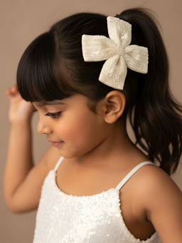 Choko - Kids Sequined Bow Hair Clip-Cream