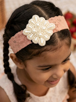 Choko - Brown Lace Net Hair Band Teardrop Pearls Celestial Ballet Brown