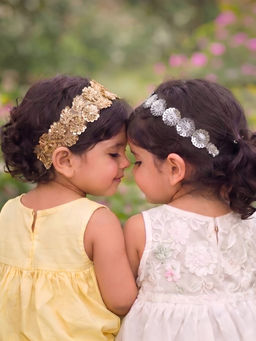Choko - Sequin Flora Stretchable Hair Band for Babies Silver & Gold Festive/Wedding Wear (Set of 2)