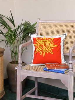 Crown of Poppies - Red & Yellow Aztec Sun Tribal Cotton Cushion Cover - Single