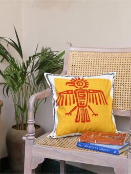 Crown of Poppies - Yellow & Red Aztec Eagle Tribal Cotton Cushion Cover - Single