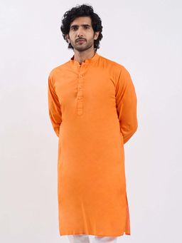 Vastramay - Mens Cotton Orange Solid Kurta