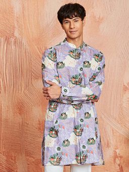 Vastramay - Mens Lavender Cotton Floral Printed Kurta