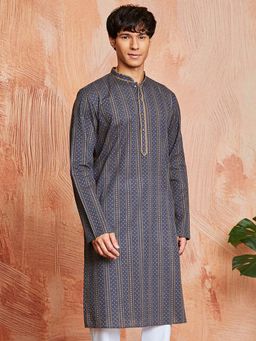 Vastramay - Mens Grey Cotton Woven Regular Fit Kurta
