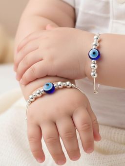 925 SILLER - Cobalt Blue Eye And Beaded Silver Bracelet (Pack of 2)