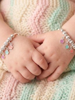 925 SILLER - Bloom And Bead Enamelled Floral Bracelet (Pack of 2)