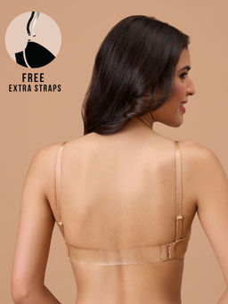 Nykd by Nykaa - Multiway Luxe Transparent Back 3/4th Coverage Padded Non Wired T-Shirt Bra-NYB373-Tan