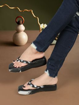 Iconics - Womens Black Color Slip-On Braided Comfortable Sandals