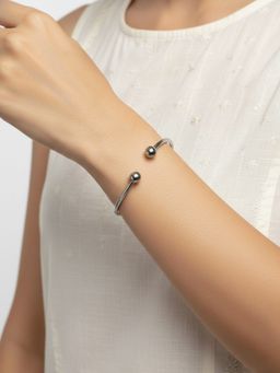 NVR - Women Silver Plated Plain Ball Handmade Cuff Bracelet
