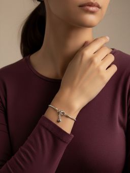 NVR - Women's Silver Plated Heart Snake Chain Adjustable Bracelet