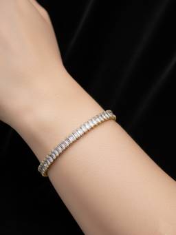 NVR - Women Gold Plated Rectangular Cut CZ Stones Tennis Bracelet