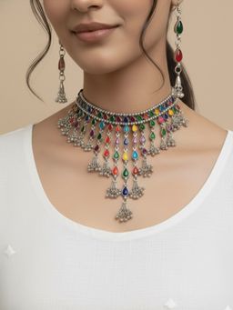 NVR - Women's Oxidised Silver Plated Jewellery Set