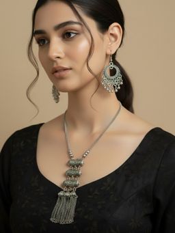 NVR - Women's Silver-Plated Oxidised Tribal Jewellery Set
