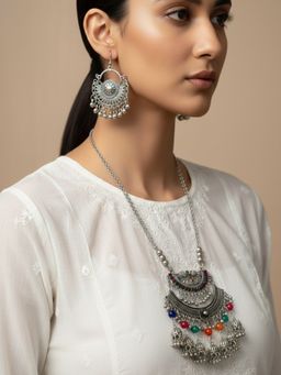 NVR - Women Oxidised Silver-Plated Long Jewellery Set
