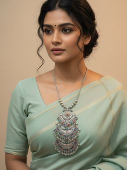 NVR - Women Oxidized Silver Plated Multi-Stone Banjara Necklace