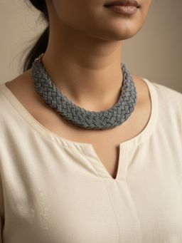 NVR - Women Vintage Braided Beads Grey Coloured Necklace