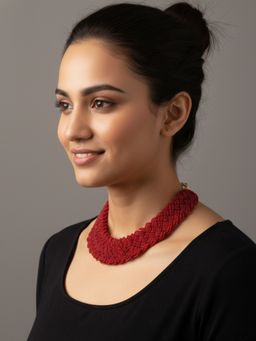 NVR - Women Vintage Braided Beads Red Coloured Necklace