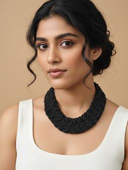 NVR - Women Vintage Braided Beads Black Coloured Necklace