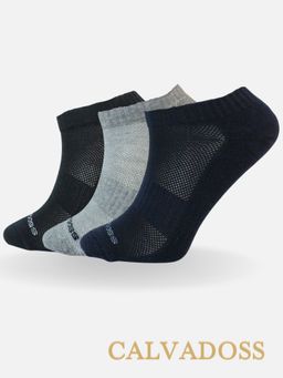 Calvadoss - Men All Day Comfort Solid Design Low Ankle Length Socks (Pack Of 3)