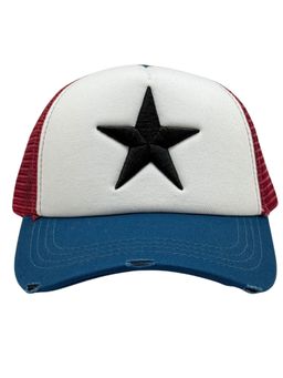The Tie Hub - White Red & Blue Mens Mesh Snapback Trucker Baseball Cap with Star Design