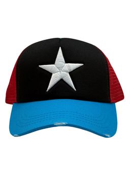 The Tie Hub - Black Red & Blue Mens Mesh Snapback Trucker Baseball Cap with Star Design