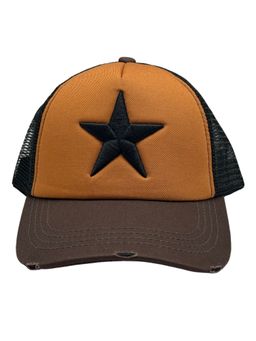 The Tie Hub - Brown & Black Mens Mesh Snapback Trucker Baseball Cap with Star Design